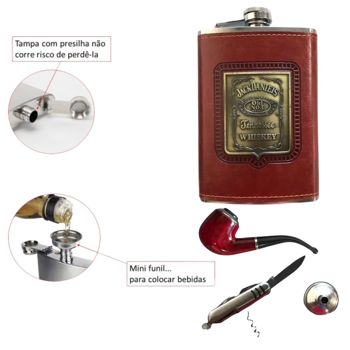 Kit Cantil De Bolso Funil Cachimbo Canivete Multifuncional Kit Cantil De Bolso Funil Cachimbo Canivete Multifuncional